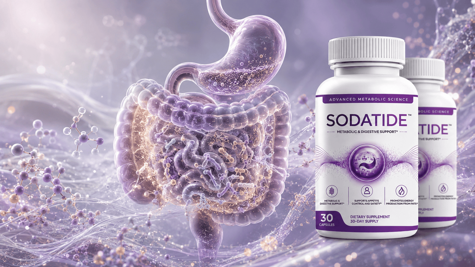 How SodaTide works — gut and microbiome illustration