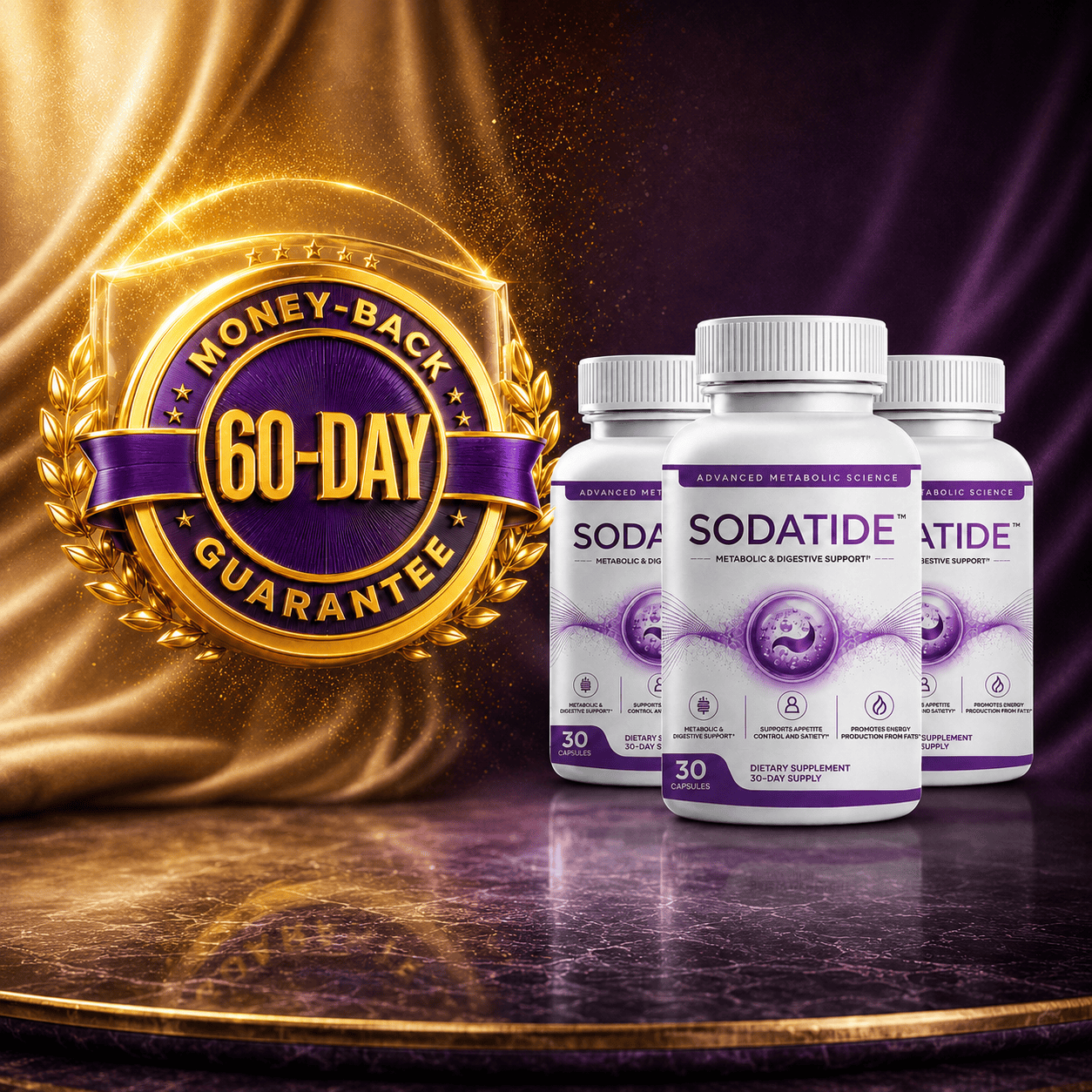 SodaTide 60-day money-back guarantee seal